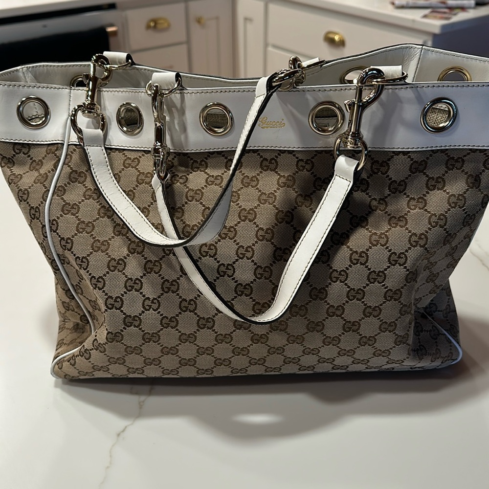 Gucci Brown and Cream Designer Tote with Signature Style